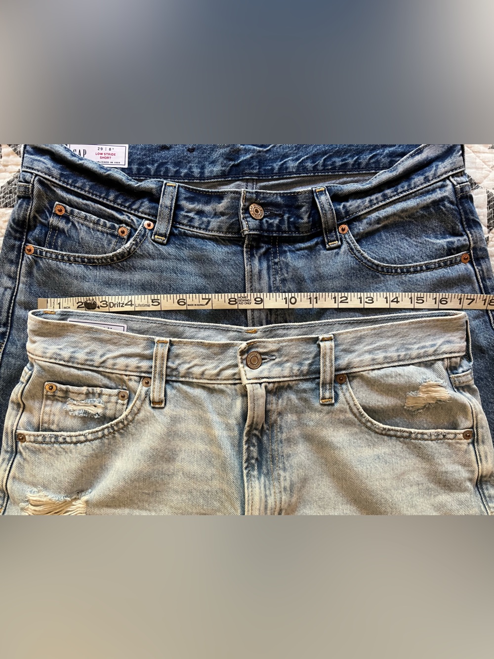 2 pairs Gap Low Stride denim shorts size 8 tall, EUC
